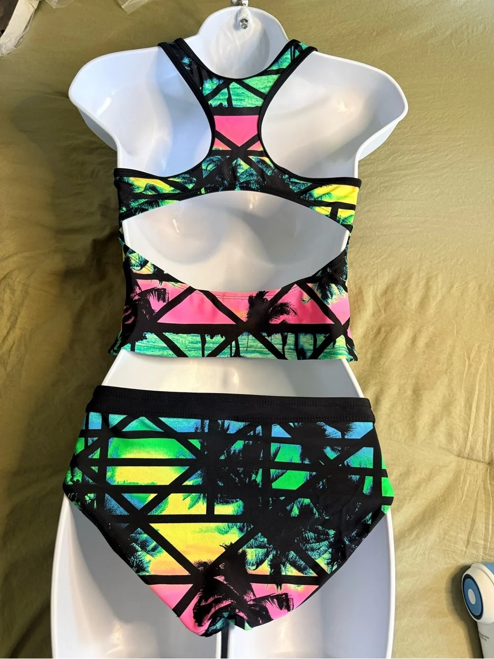 Joe Boxer Neon Multi High-Neck Bikini Set with Palm Silhouette